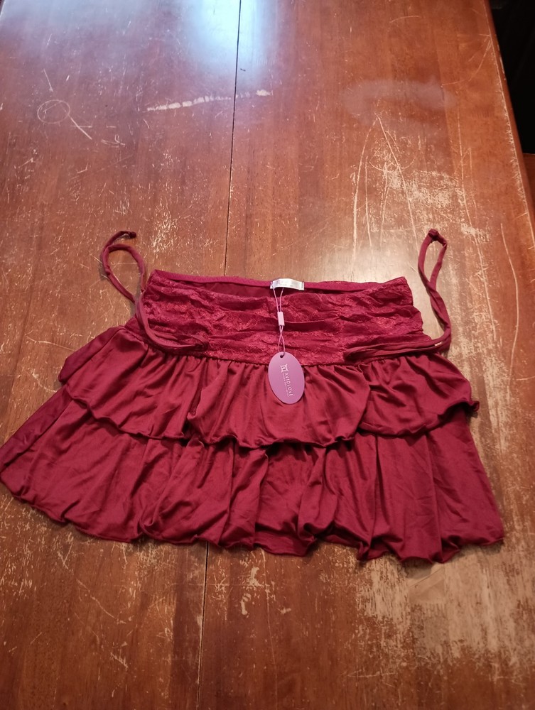 Avidlove Women's Red Lace Waist Ruffled Layered Mini Skirt Size Large