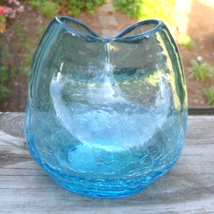 Vintage Blenko Hand Blown Mini Pinched Crackle Blue Glass 3.5