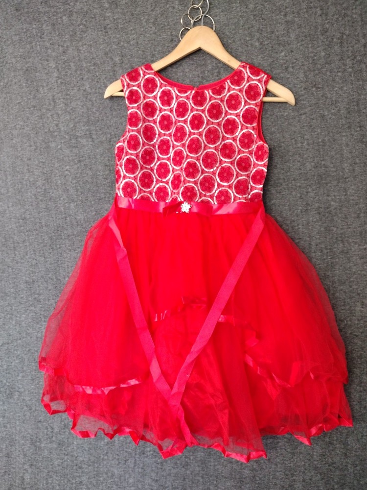 Sunny Fashion Red Layered Dress Sequin Accent Christmas Girls Dress Size 12-image