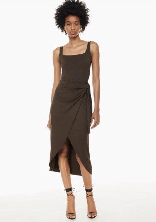Aritzia Wilfred Saturn Linen Wrap Sleeveless Midi Dress in Shitake Grey Size 2