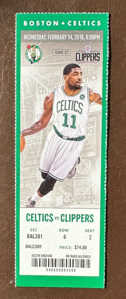 Boston Celtics 2/14/2018 NBA ticket stub vs Los Angeles Clippers