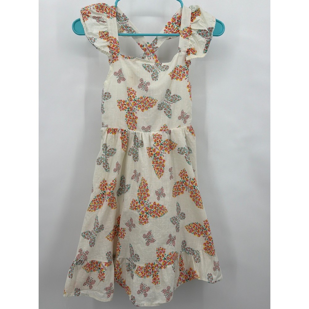 Haute Hippie Kids Style Floral Butterfly Ruffle Dress Cream Girls Size 12