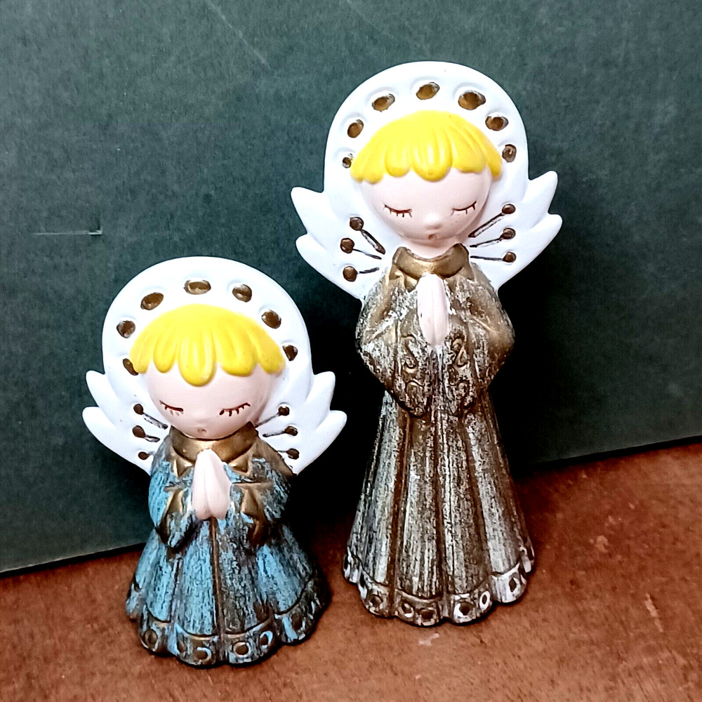 Angels MCM Christmas Praying Singing Halo Choir Hand Painted Ceramic Vintage 4.5