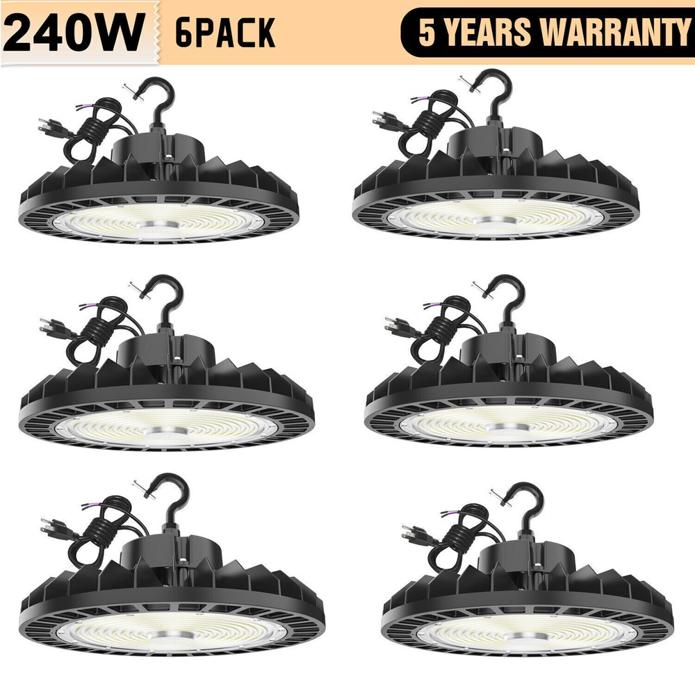 6 Pack 240W UFO Led High Bay Light Commercial Warehouse Shop Lamp Dimmable 5000K