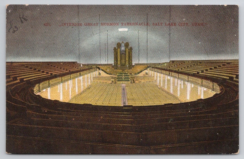 1909 Salt Lake City UT Mormon Tabernacle Interior Vintage Postcard Germany