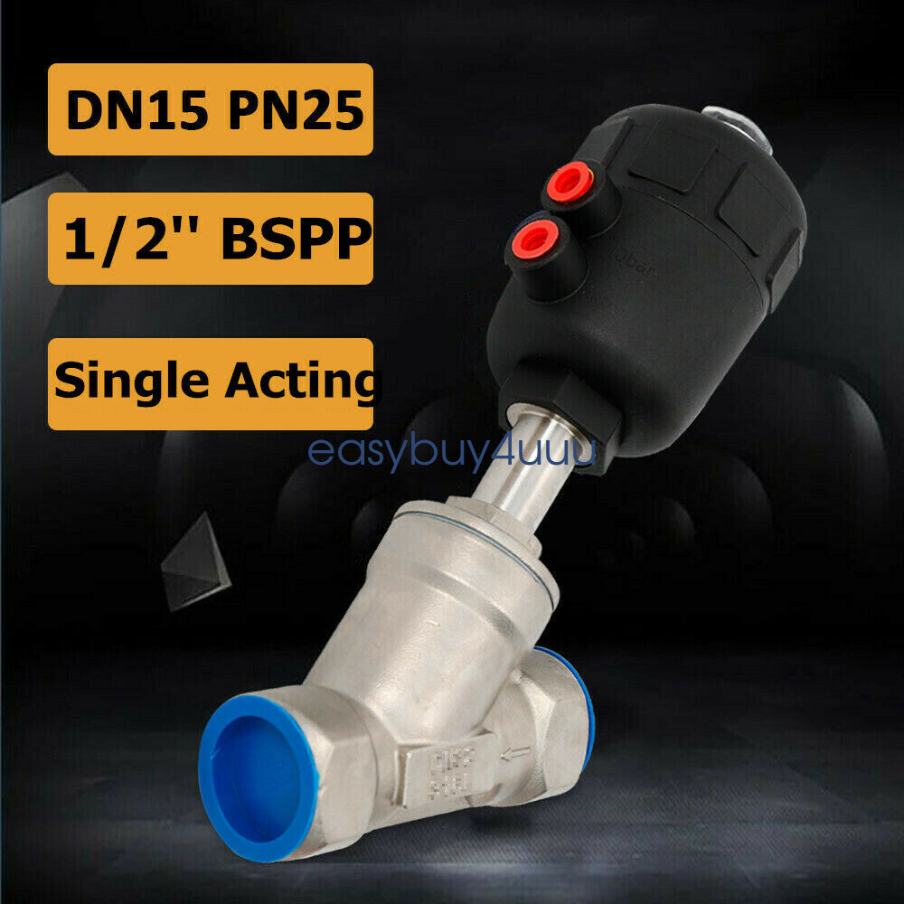 DN15 Pneumatic Angle Seat Valve Air Actuated Single Acting N/C Stainless Steel