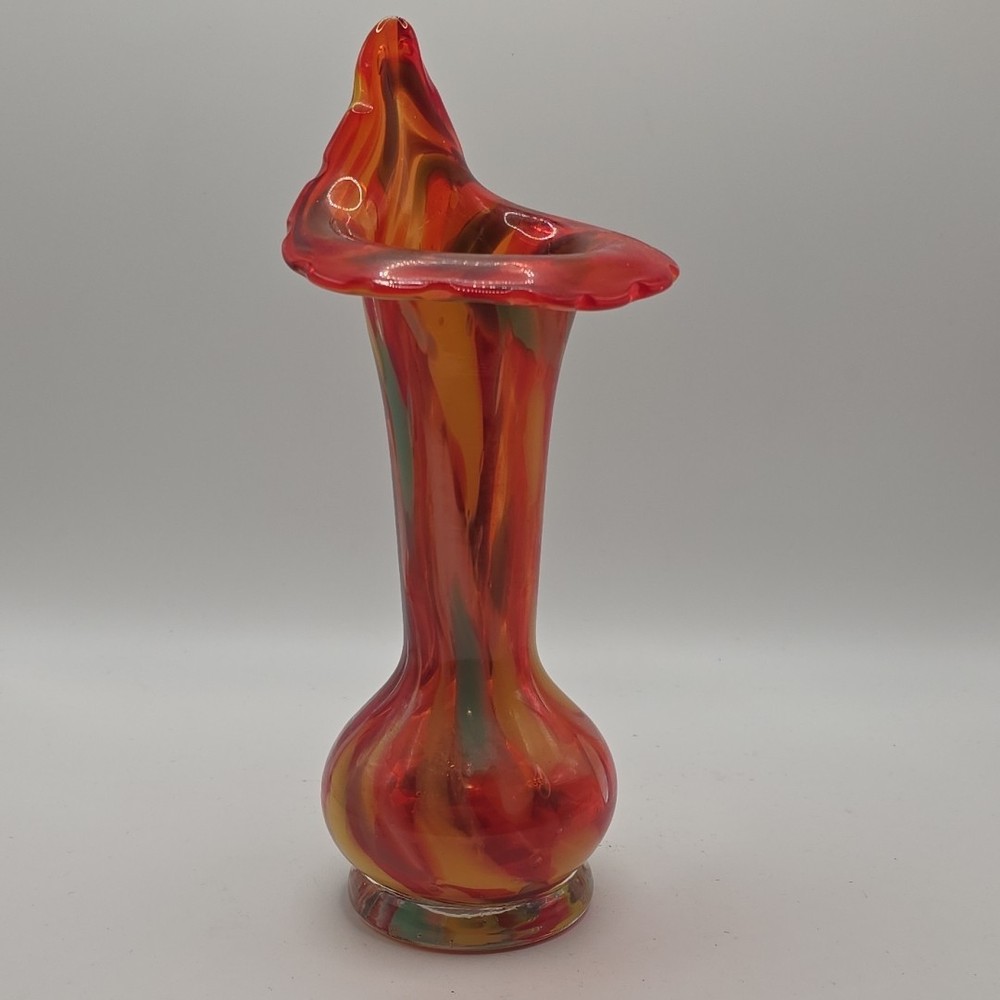Vintage 7.5” Hand Blown Multicolor Art Glass Jack in the Pulpit Flower Vase