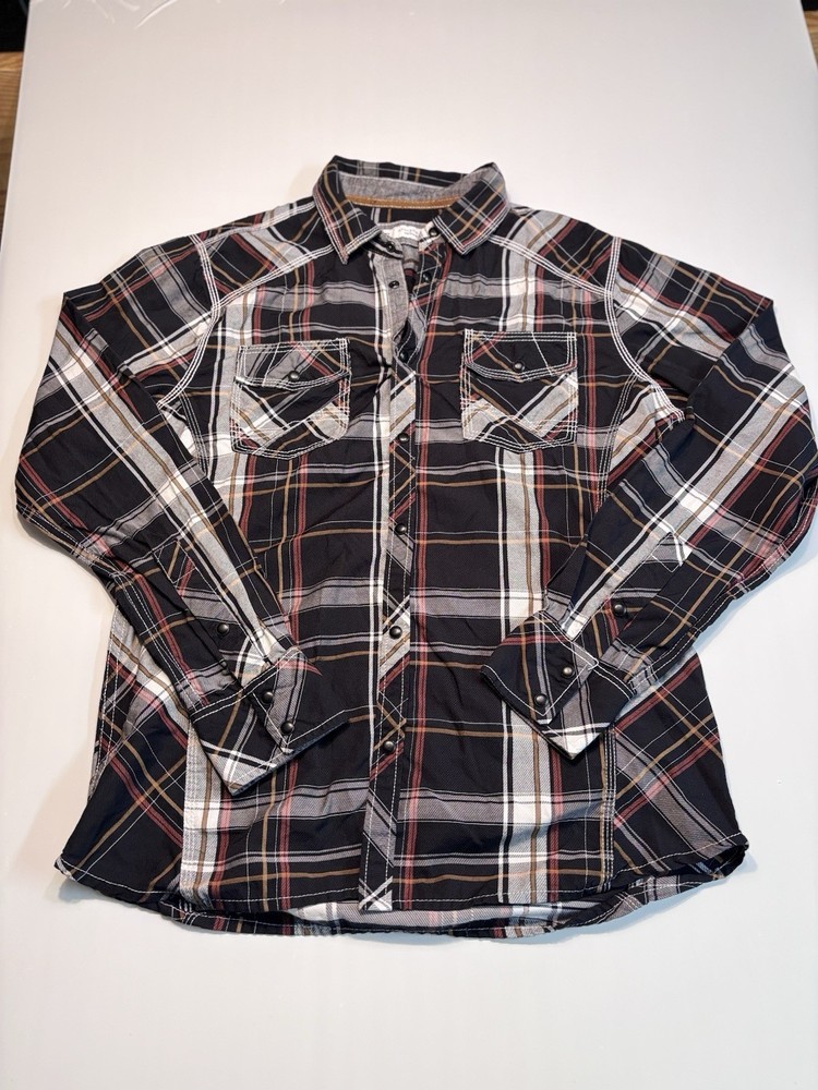 BKE Men's Athletic Fit Plaid Long Sleeve Button-Up Shirt M Pockets Multi
