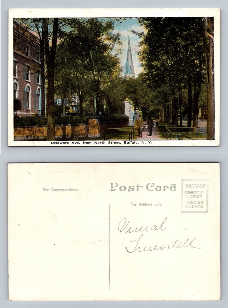 Buffalo, NY-New York, Delaware Ave Street Scene Postal Vintage Postcard