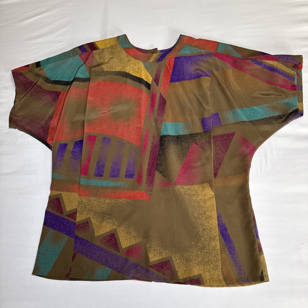 Vtg Linda Allard Ellen Tracy Sz 12 Silk Blouse Colorblock Button Down Shirt EUC