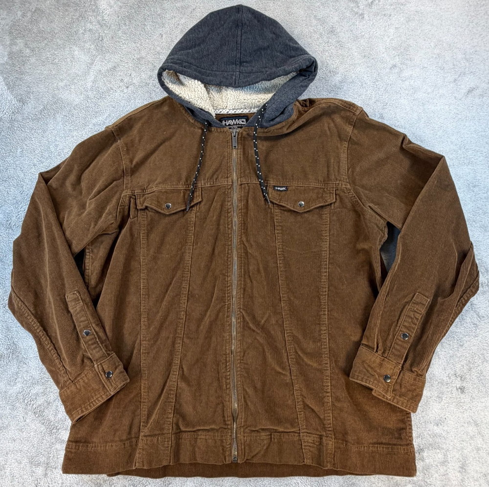 Tony Hawk Men’s Corduroy Sherpa Lined Hooded Jacket Brown XL