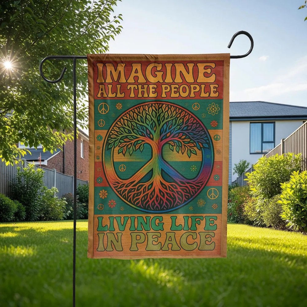 Peace Tree Garden Flag: Hippie Retro Yard Decor - Imagine Quote