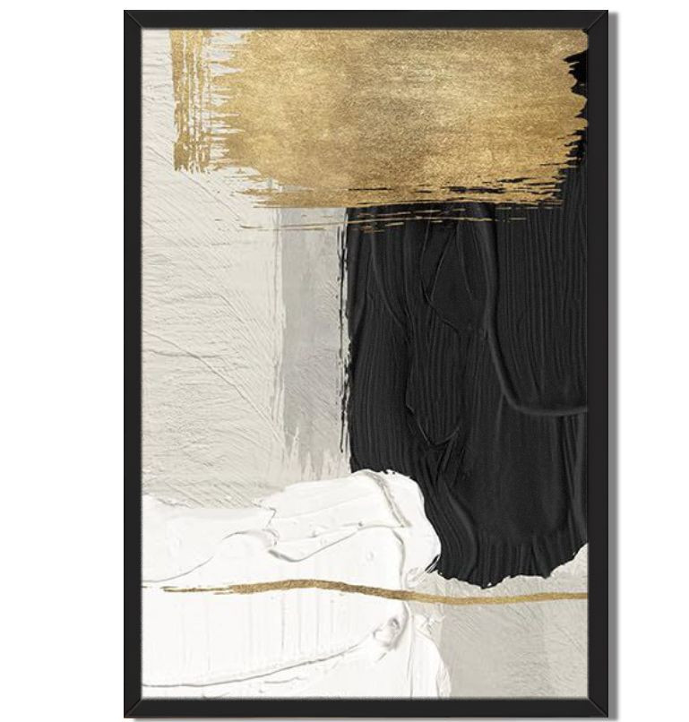 Framed Abstract Art Print with Gold Accents Modern Textured Wall Decor-image
