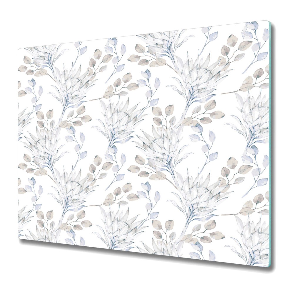 Serving Chopping Board Glass Cover African Protea branches Watercolour painting