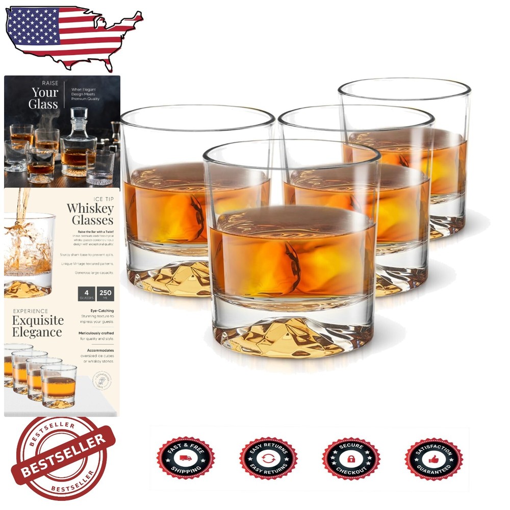 Chic 4-Piece 12 Oz. Whiskey Glass Gift Set – Perfect for Cocktails and Spirits