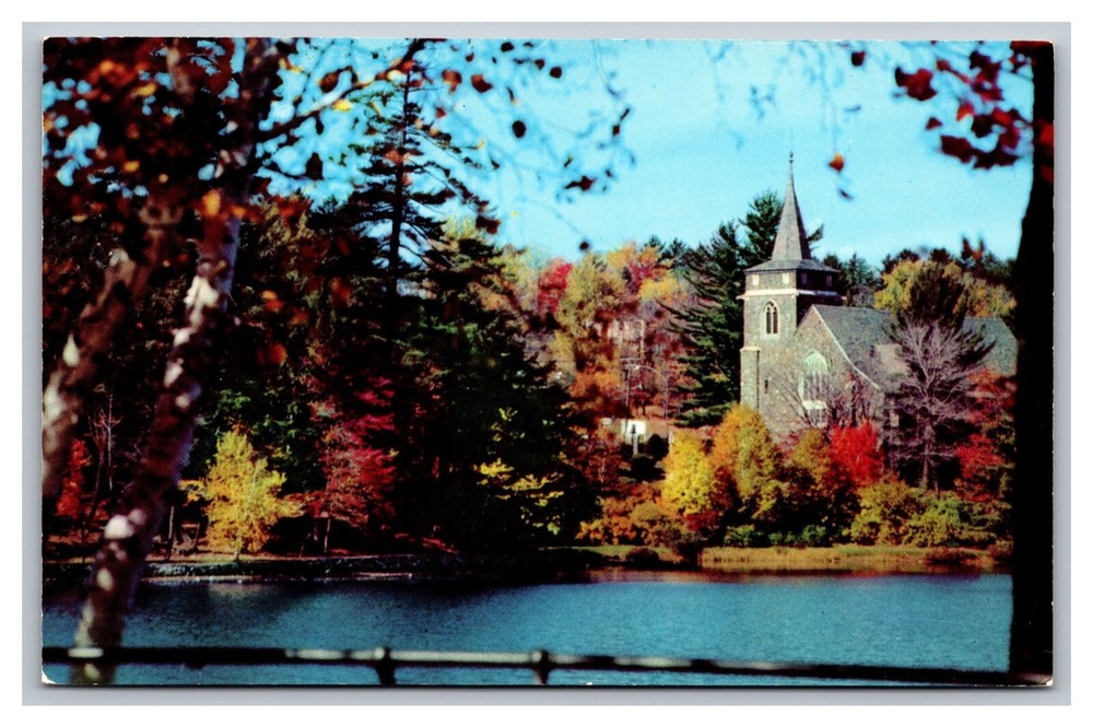 Lake Placid NY New York Adirondack Community Church Mirror Lake Chrome Postcard