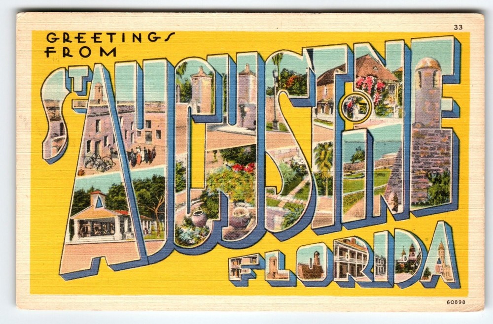 Vintage Linen Greetings from St. Augustine Florida Large Letter Postcard