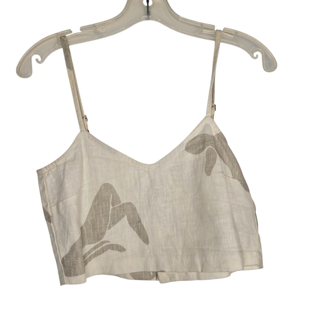Paloma Wool Women Linen Cropped Top Beach Island Vacation Neutral Printed 34