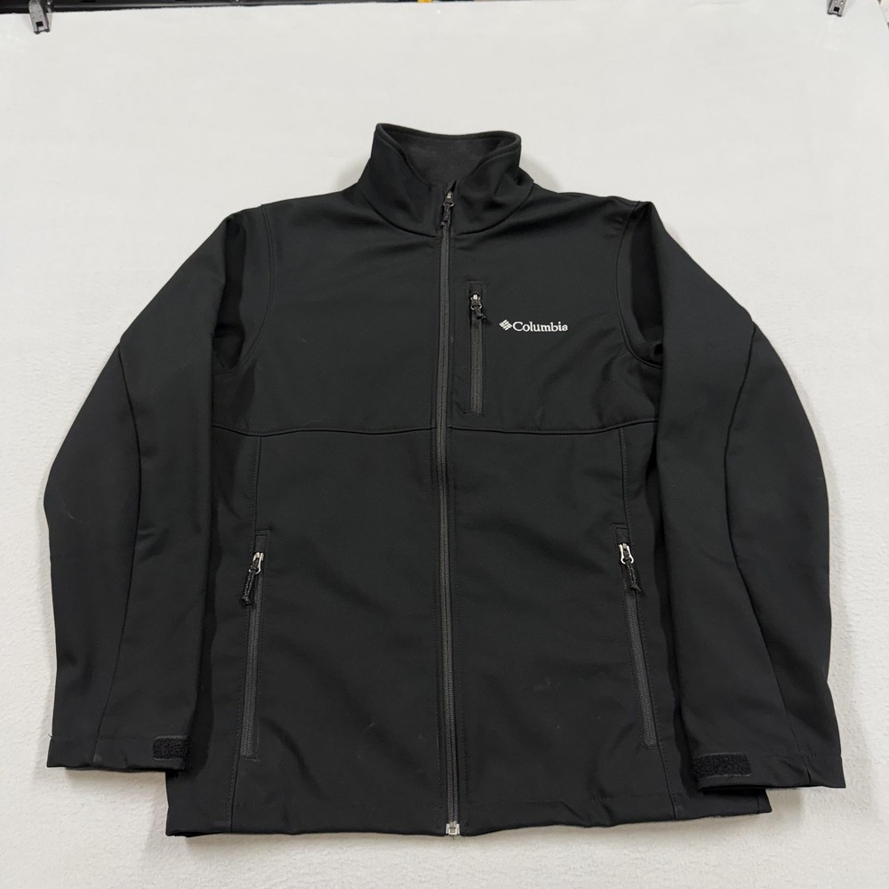 Columbia Jacket Mens Medium Black Softshell Full Zip Lined Pockets Outdoor