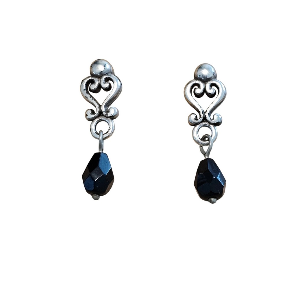 Brighton Silver Black Small Dangle Stud Earrings Classic Glam Pierced Jewelry