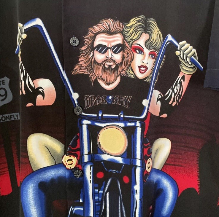 DRAGONFLY Clothing Co Medium Biker Babe Route 69 Graphic Button-Up Shirt