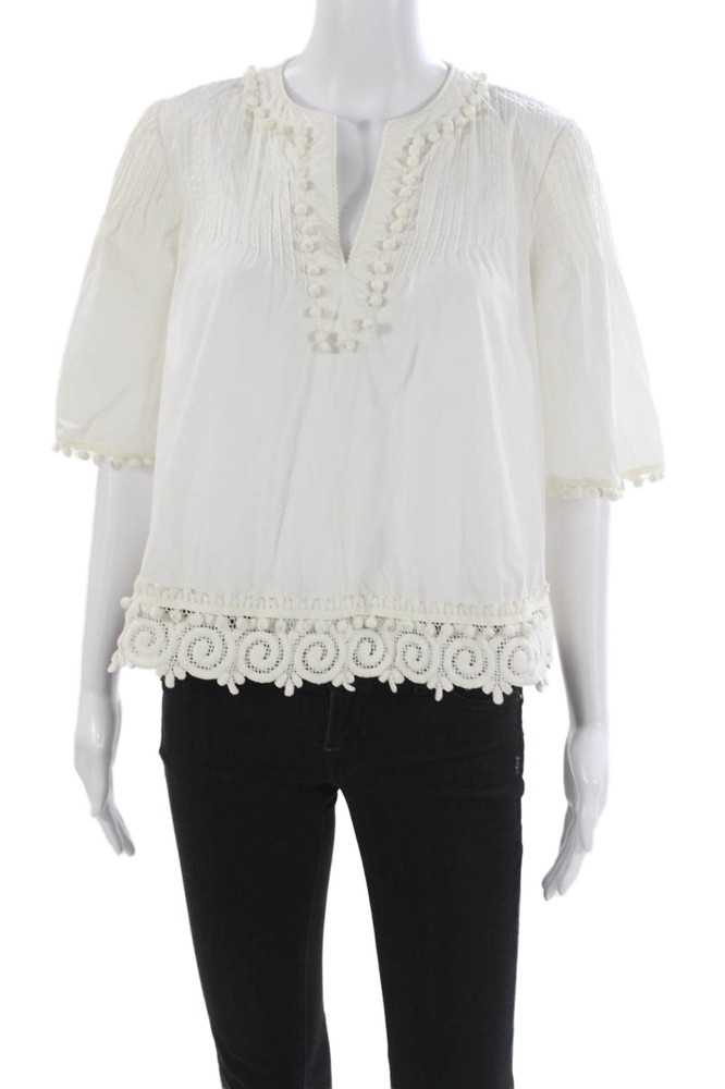 Derek Lam 10 Crosby Womens White Tunic Blouse V-Neck 3/4 Sleeve Cotton Size 2Free Shipping in US $100+ Orders | $6.95 Orders Below
