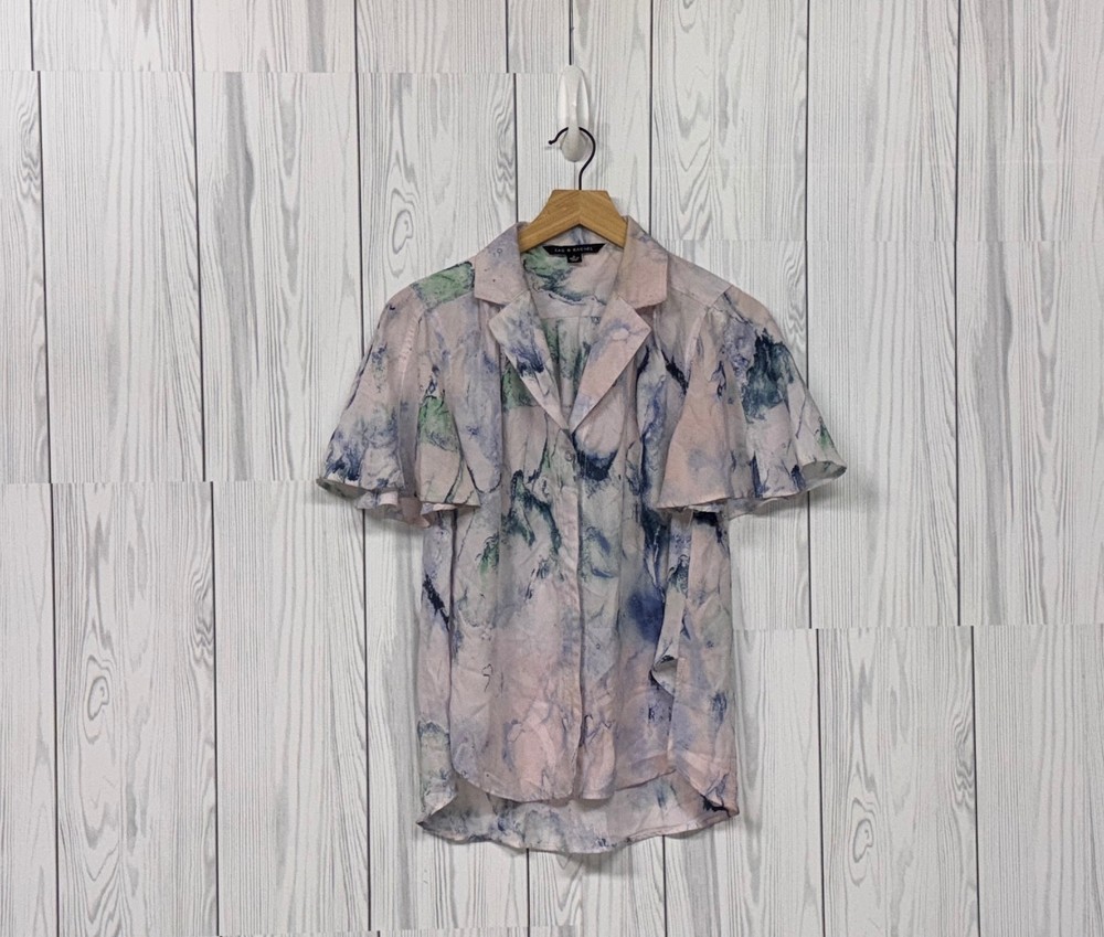 Zac & Rachel top womens size small button up short sleeve white floral