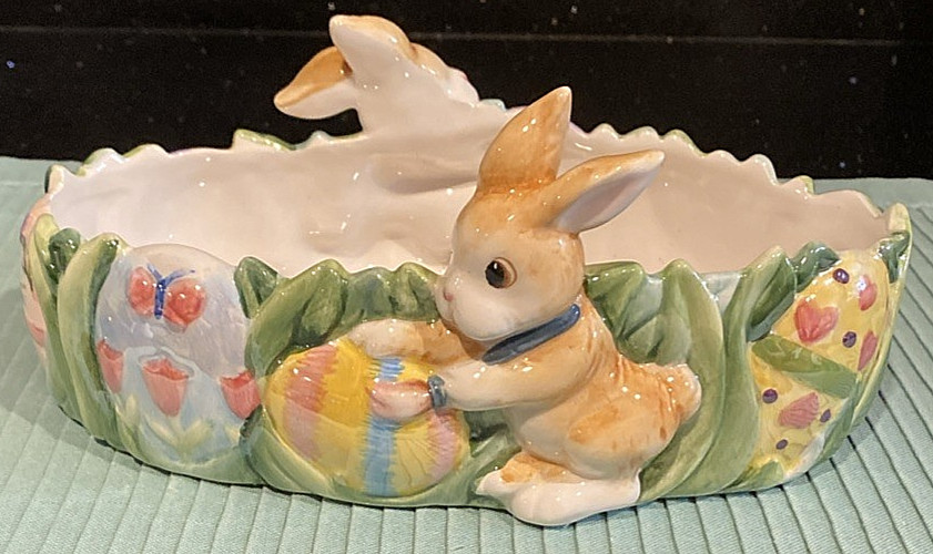 Fitz And Floyd Eggscapades Painting Easter Eggs Tidbit Dish Rabbit Easter New