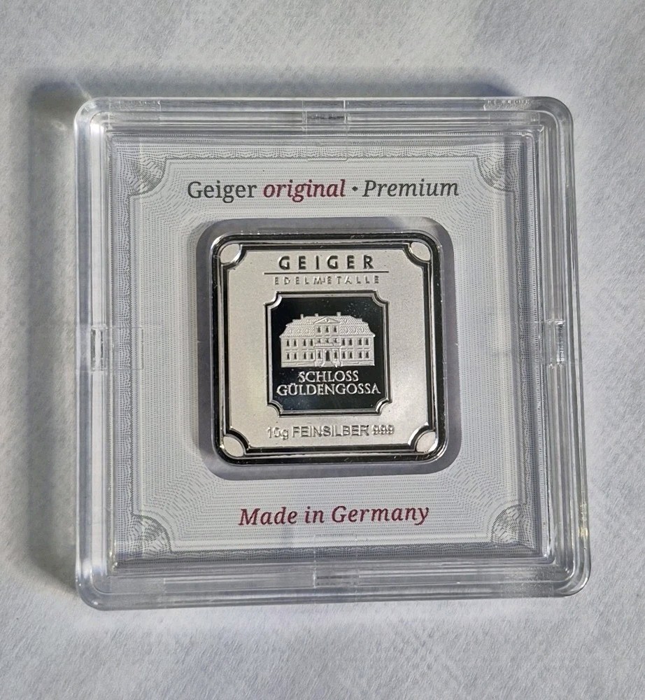 Geiger 10 Gram .999 Silver Square Bar SEALED in Assay 🔥 German Mint