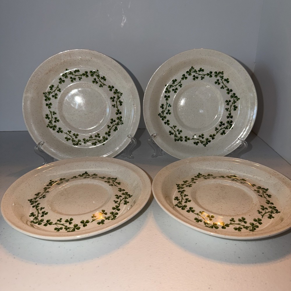 Brendan Erin Stone Arklow Ireland Wild Shamrock Four Saucer Plates 6” Lot Of 4