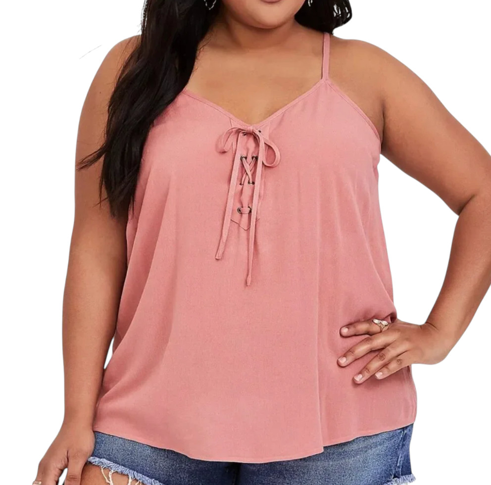 TORRID Sophie Lace-Up Cami STRAPPY TANK TOP Peachy Pink Coral Challis SIZE 5 5X