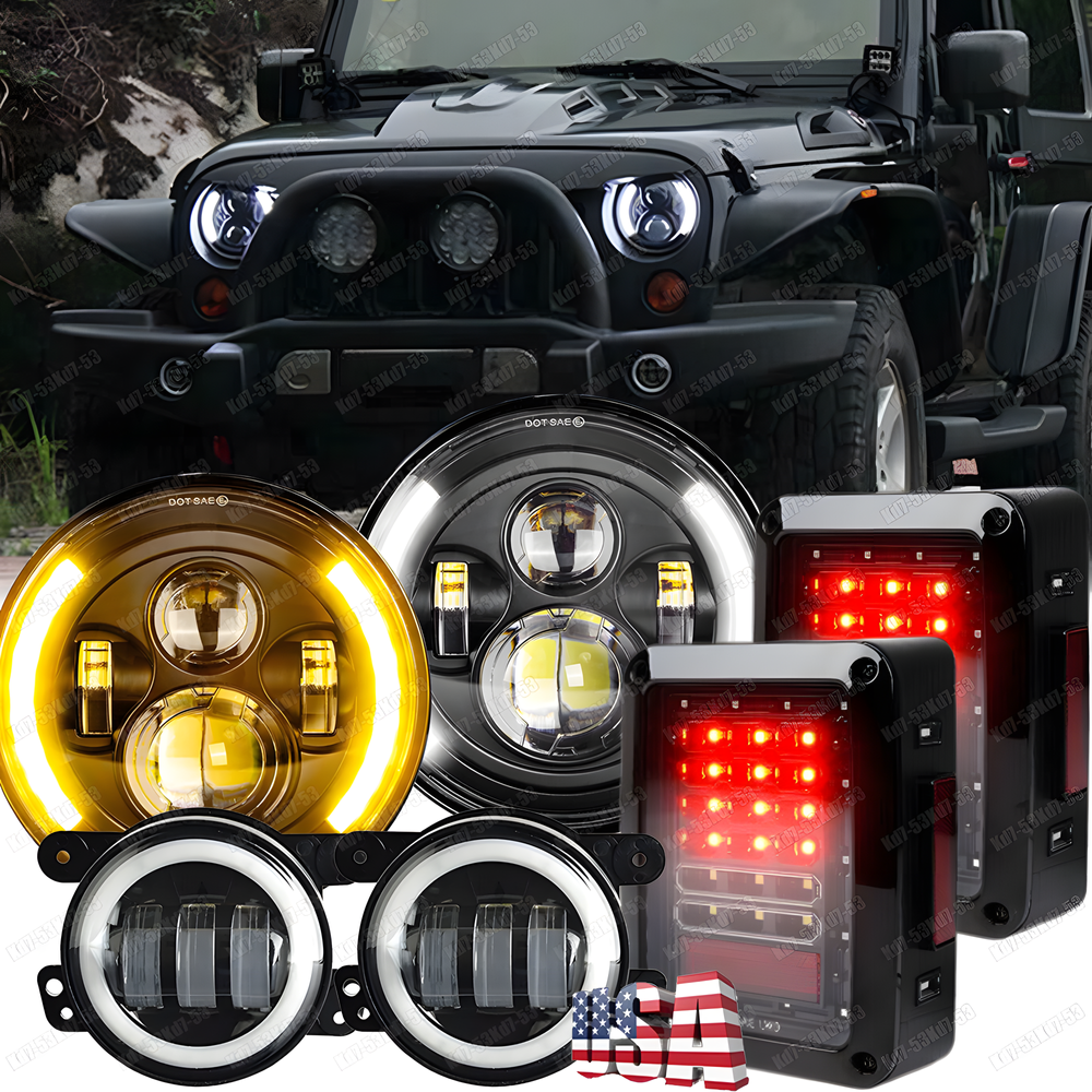 7 Inch LED Tail Lamp 4 Inch Fog Lights for Jeep Wrangler JK 2007-2018