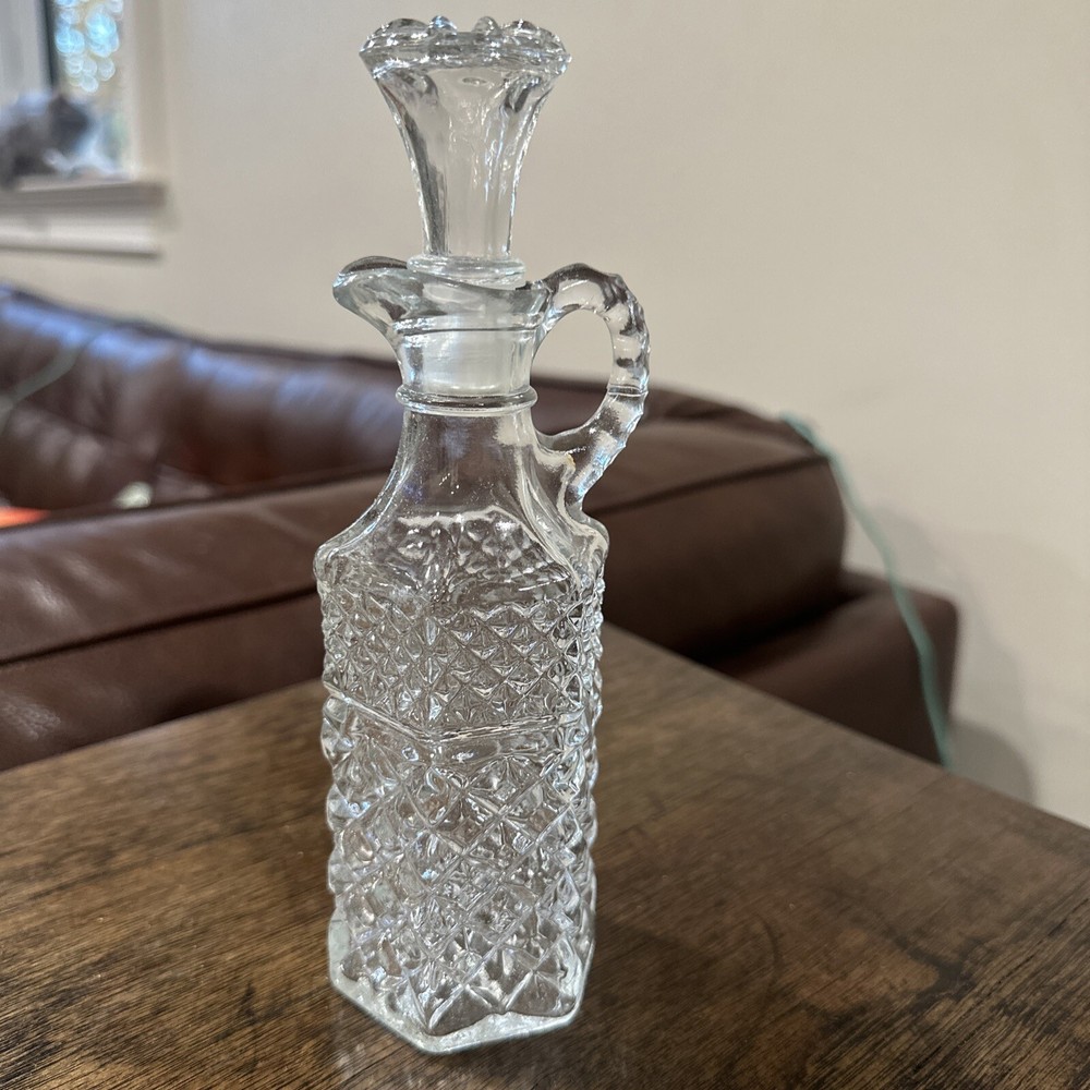 Clear  Glass  6 Sided Vinegar Or Oil Decanter 8'' Tall