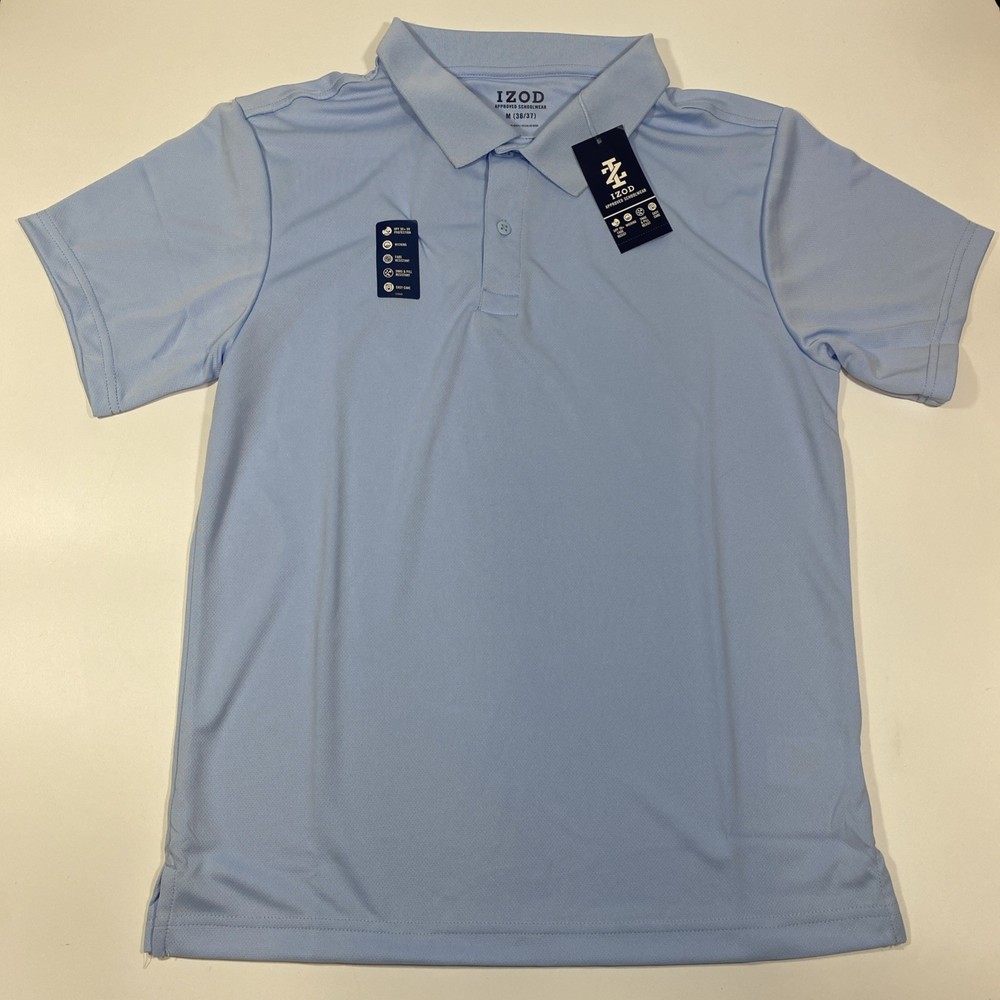 IZOD Approved Schoolwear Polo Shirt Youth Boys Size M 36/37 Light Blue NWT UPF