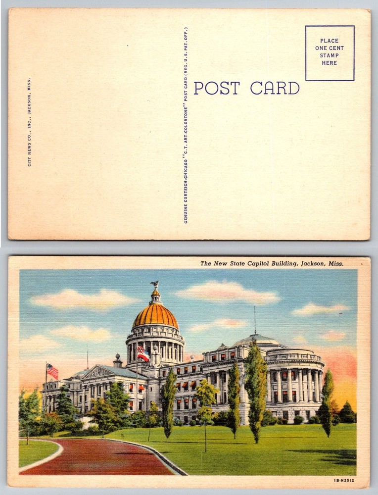 Vintage Postcard: New State Capitol Building, Jackson, Mississippi 1930s-40s