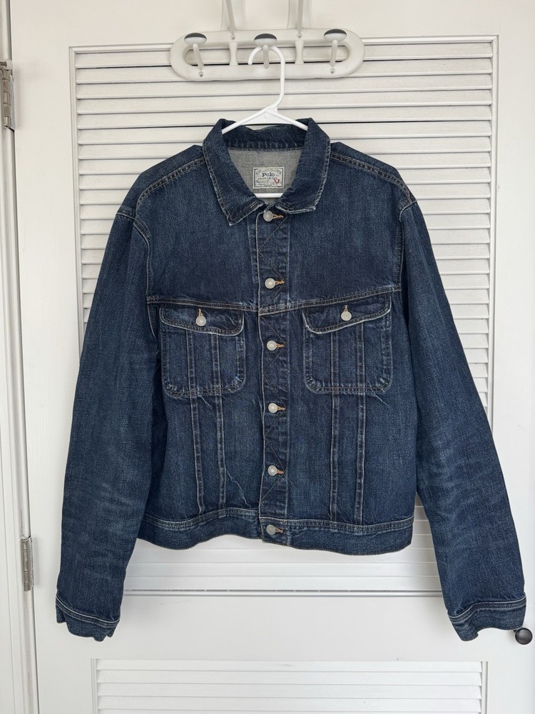 Vintage Polo Ralph Lauren Denim Trucker Blue Jean Jacket Men XL 23x25