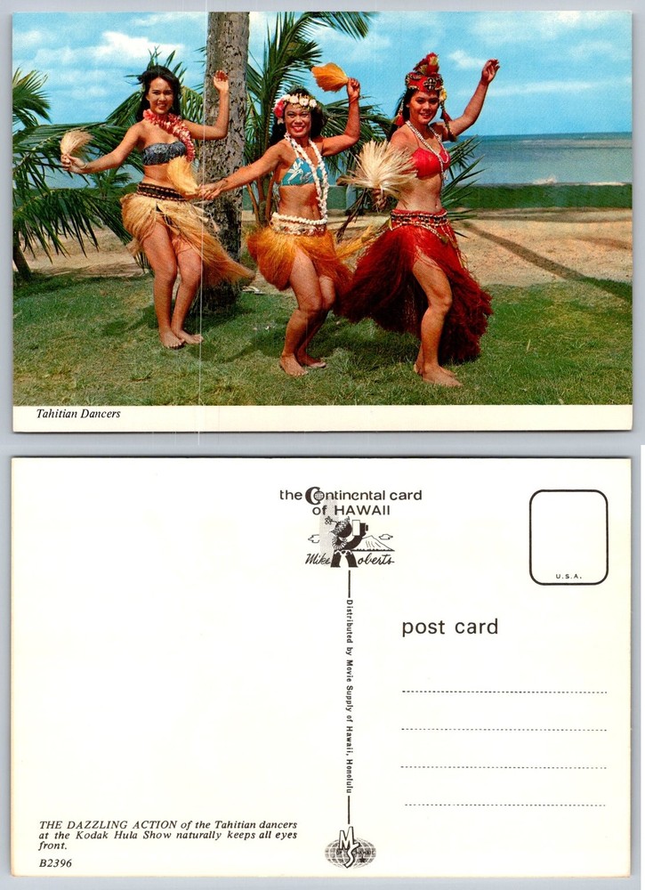 Vintage HAWAII Postcard Tahitian Dancers Kodak Hula Show Mike Roberts Chrome