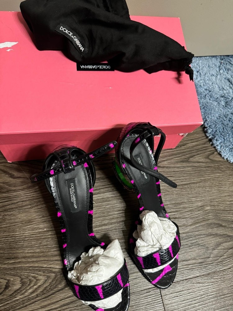 DOLCE & GABBANA Sculpted Heel Snakeskin Sandals