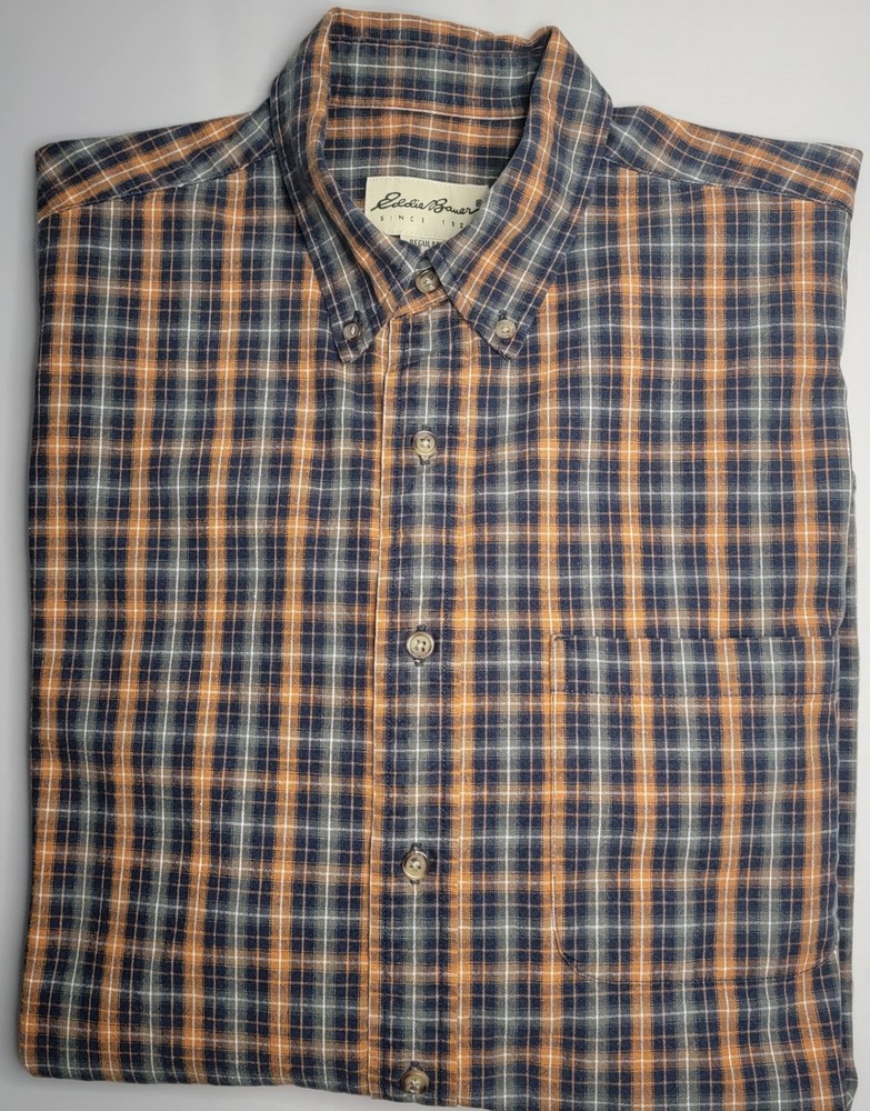 Men's Eddie Bauer Plaid Long Sleeve Button-Up Shirt Size Medium M/M - Excellent Condition  
