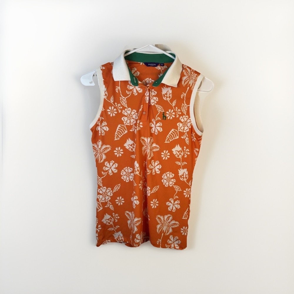 Hazzy Golf Sleeveless Shirt Collar Orange White Tropical Flower Women’s Small