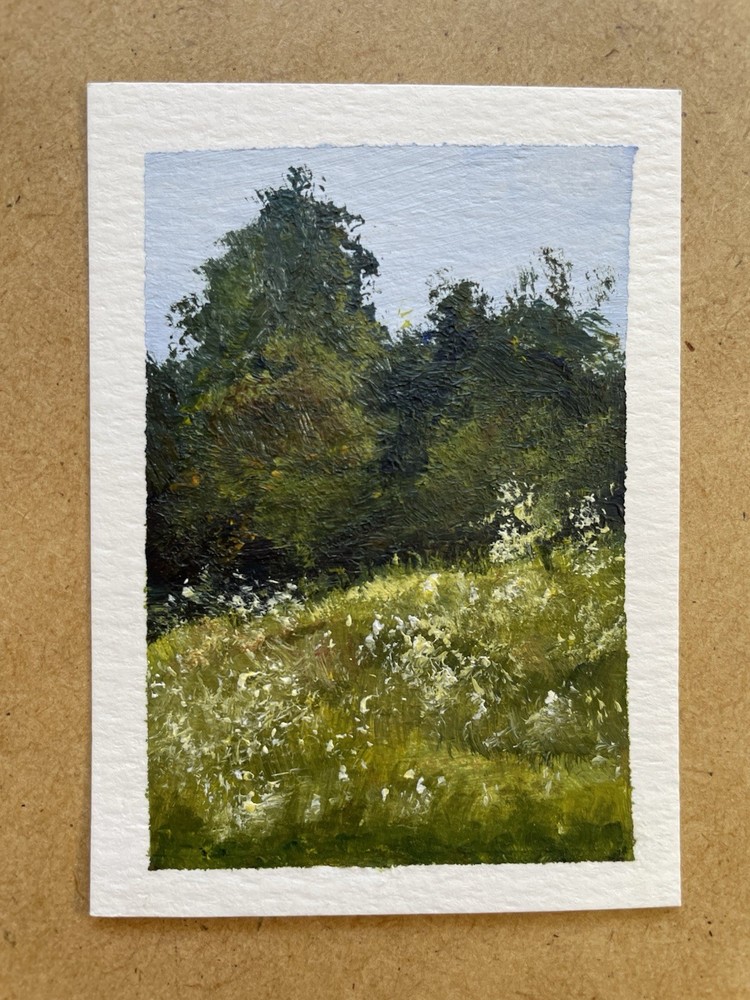 ACEO Tree Field Landscape Nature Original Acrylic On Paper Signed Emily Daley
