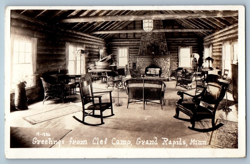 Greetings From Clef Camp Interior Grand Rapids Minnesota MN RPPC Photo Postcard