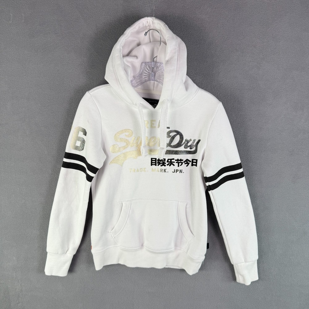 Superdry Womens Hoodie Size XS Gradient Spellout Sparkle Girly Y2K Sweatshirt
