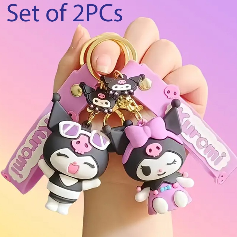 Kuromi Keychain Set of 2PC Charm 3D Figure Kuromi Silicone Keychain Ship from US