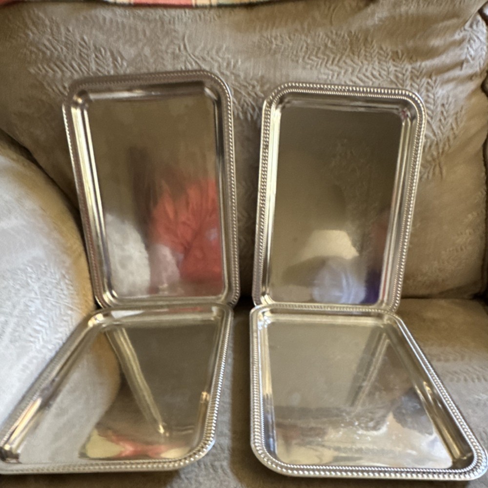 Greenbrier Set of 4 Small Silver Metal Rectangular Serving Trays