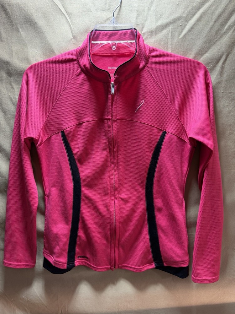 Reebok Women's Pink Play Dry Track Jacket Medium Stretch Full Zip