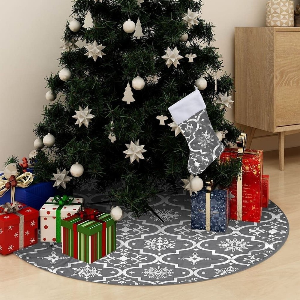 Grey Polyester Large Collapsible Christmas Tree Skirt  