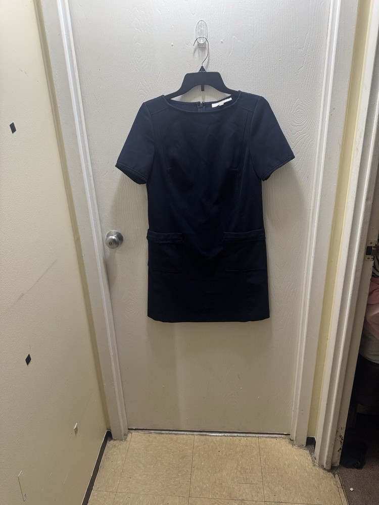 LOFT Dark Blue Mini Dress with Front Pockets Size 2 Short sleeve Back zip