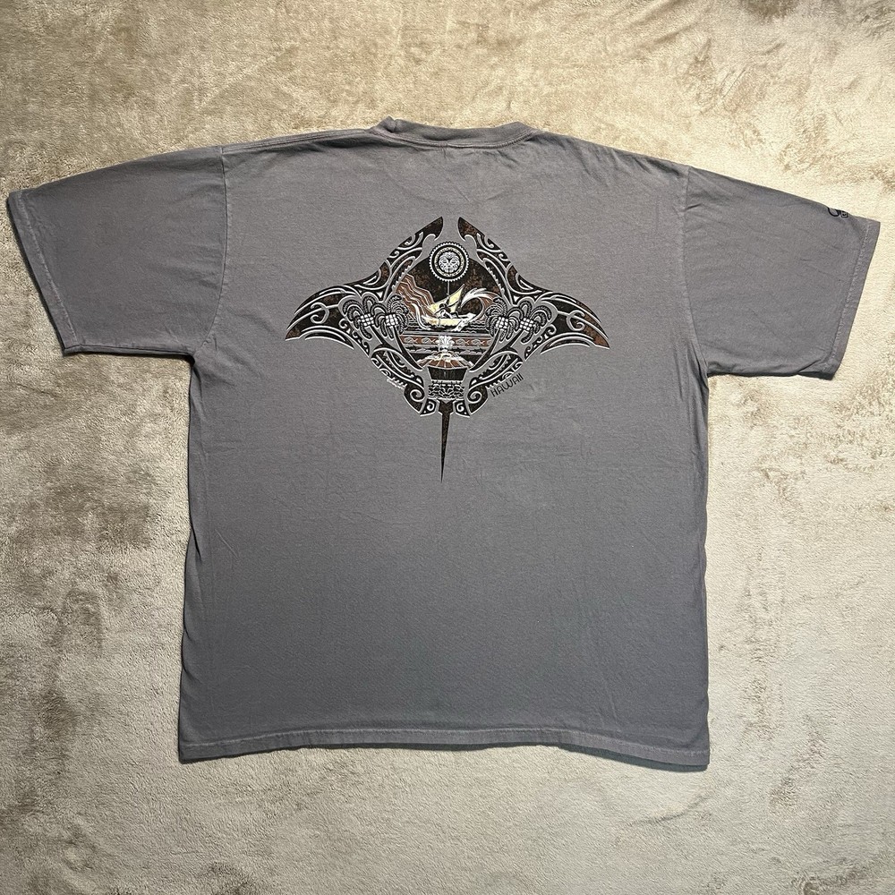 Crazy Shirts Hawaii Crater Dyed Manta Ray Surf Graphic T Shirt Mens XL Gray
