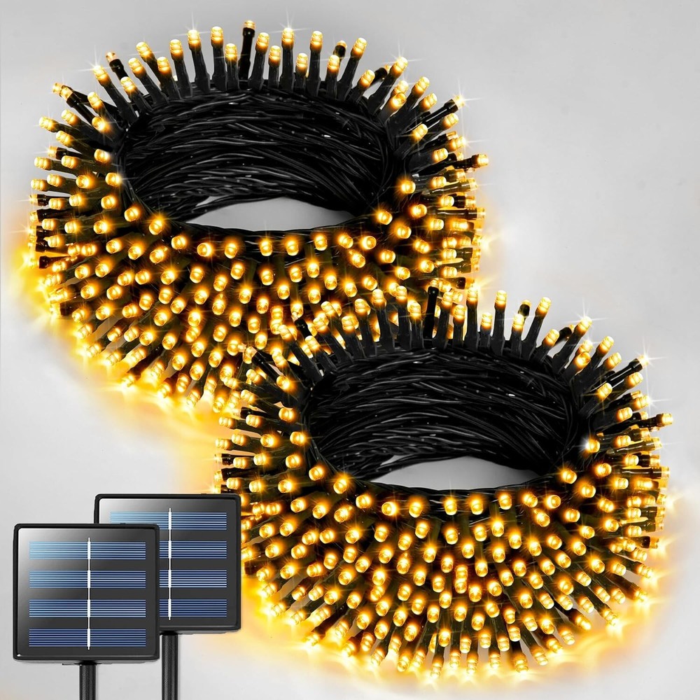 2 Pack Solar Christmas Lights Outdoor Waterproof 400 LED 151 FT Warm White  
